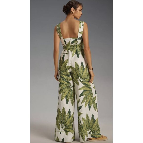 Farm Rio Palm Fan Off White Jumpsuit Size XS in Linen - Picture 2 of 5